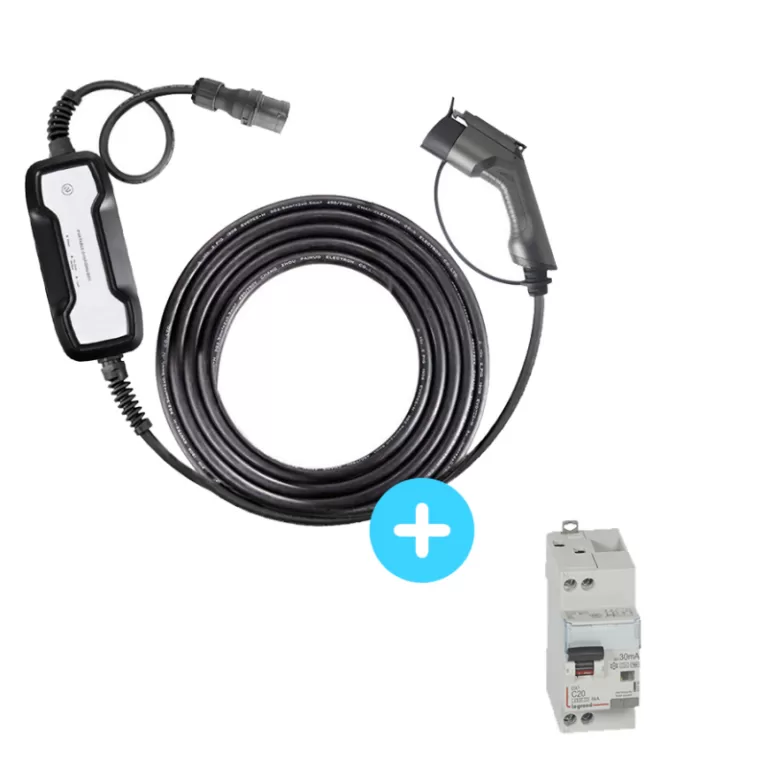 BESEN Chargeur portable - Type1 - réglable 10A / 16A - Câble 6m - Prise CEE 16A - PCD020T1