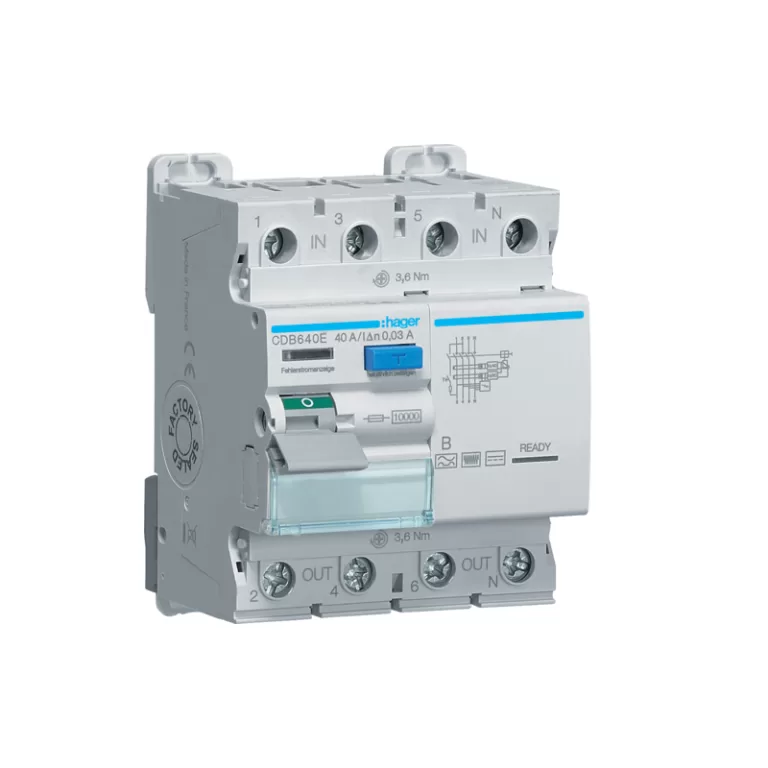 HAGER CDB640E - Interrupteur différentiel 40A - Type B - 4P - 30mA