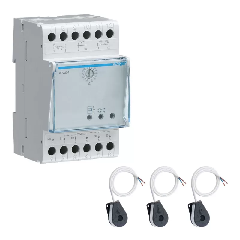 Pack Borne de recharge HAGER XEV100 3,0 à 22kW + Protections électriques  22kW + Module de gestion de charge dynamique triphasé - WATTSC