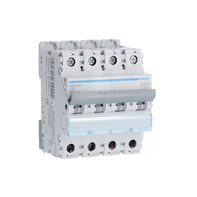 HAGER NGN420 - Disjoncteur 20A - 4P - Courbe D - PdC 10kA