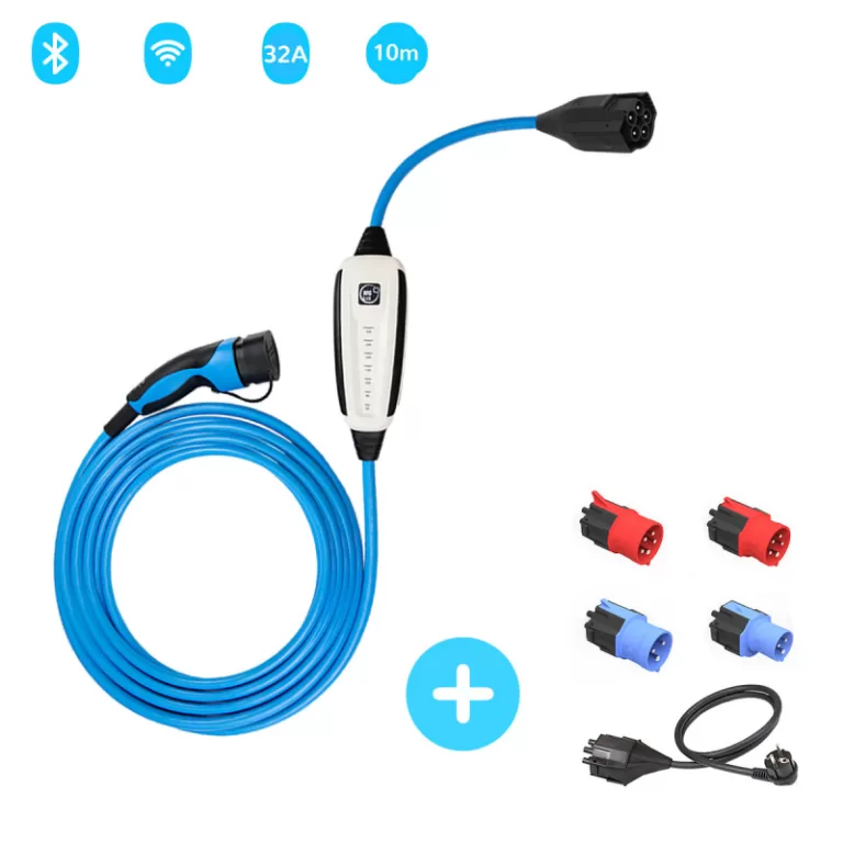 NRGKICK - Borne de recharge mobile connectée - 10m - Type 2 - 2,3 à 22kW - Avec Pack Adaptateurs - Bluetooth - WiFi