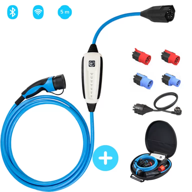 NRGKICK - Borne de recharge mobile connectée - 5m - Type 2 - 2,3 à 22kW - Avec Pack Adaptateurs - Bluetooth - WiFi