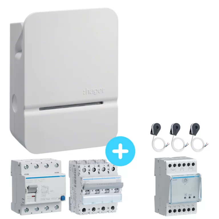 Pack Borne de recharge HAGER XEV100 3,0 à 22kW + Protections électriques 22kW + Module de gestion de charge dynamique triphasé