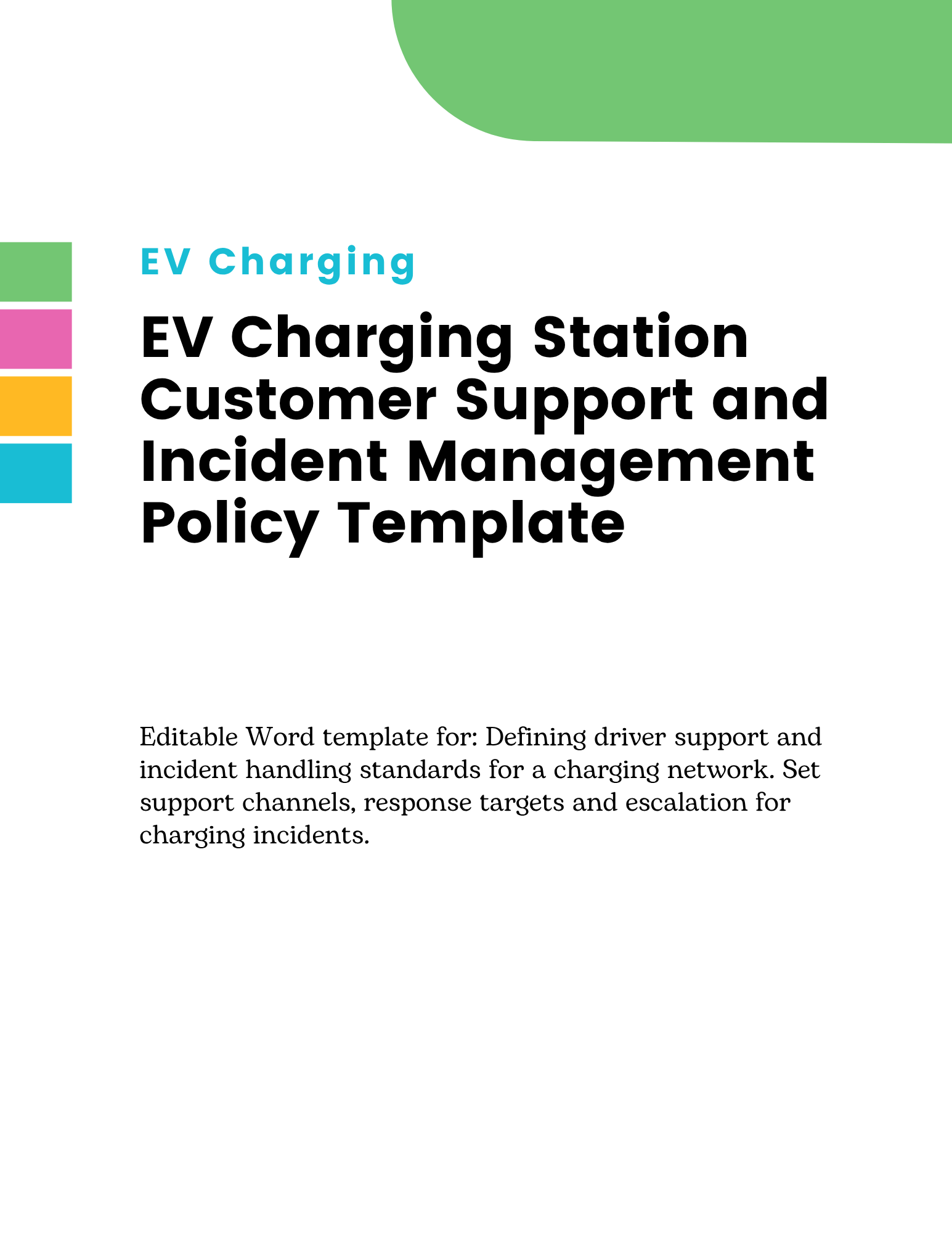EV Charging Station Customer Support and Incident Management Policy Template