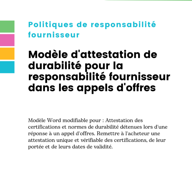 Modèle d'attestation de durabilité pour la responsabilité fournisseur dans les appels d'offres
