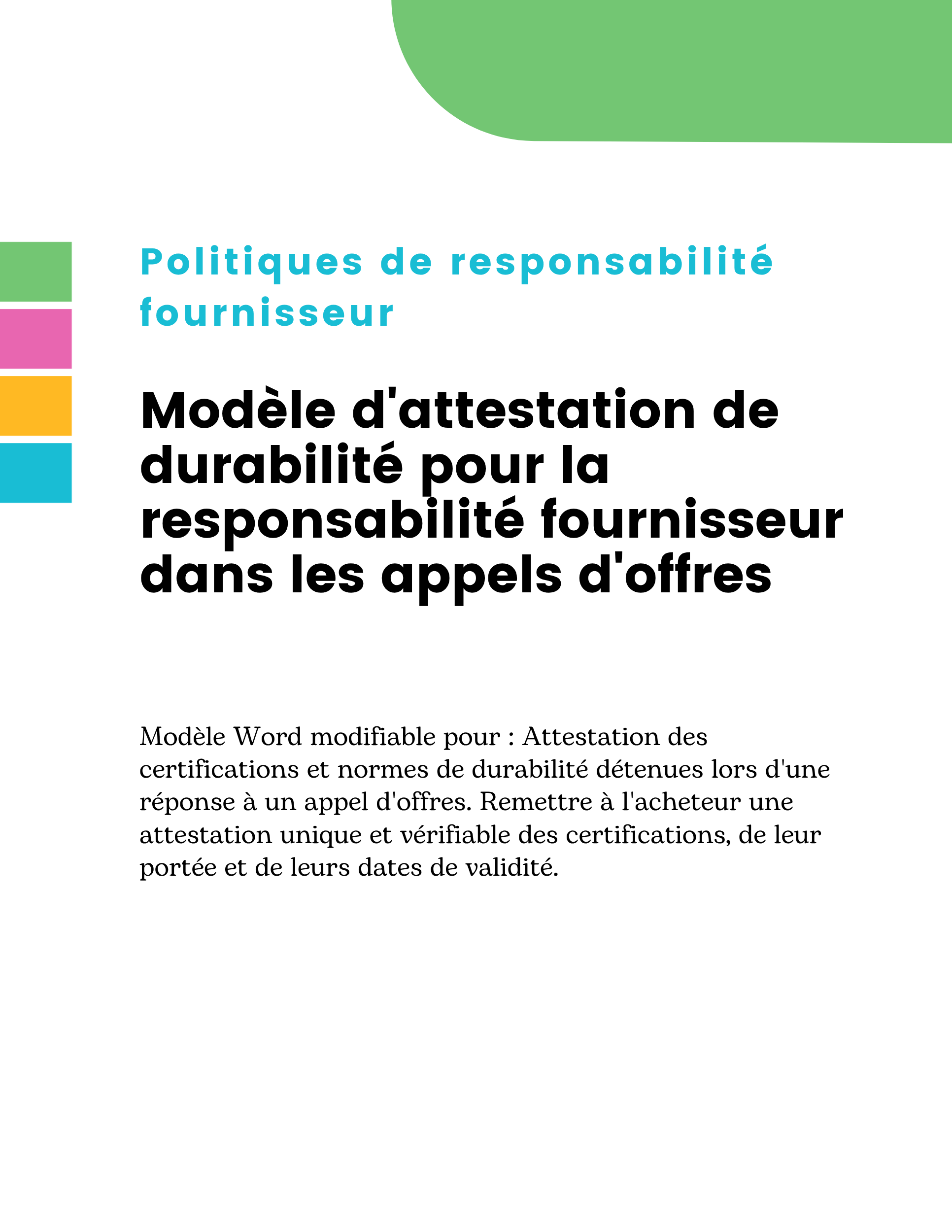 Modèle d'attestation de durabilité pour la responsabilité fournisseur dans les appels d'offres