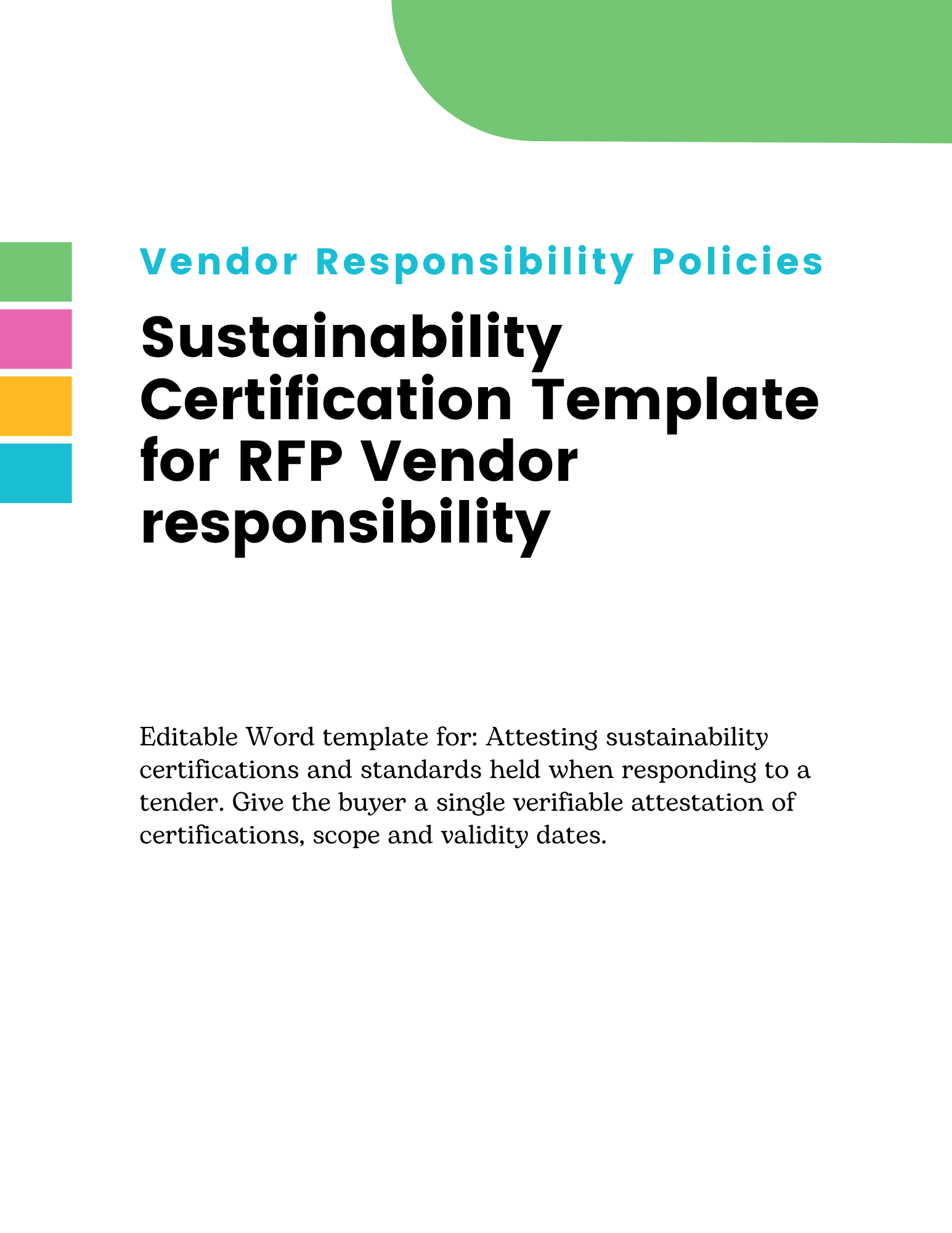 Sustainability Certification Template for RFP Vendor responsibility